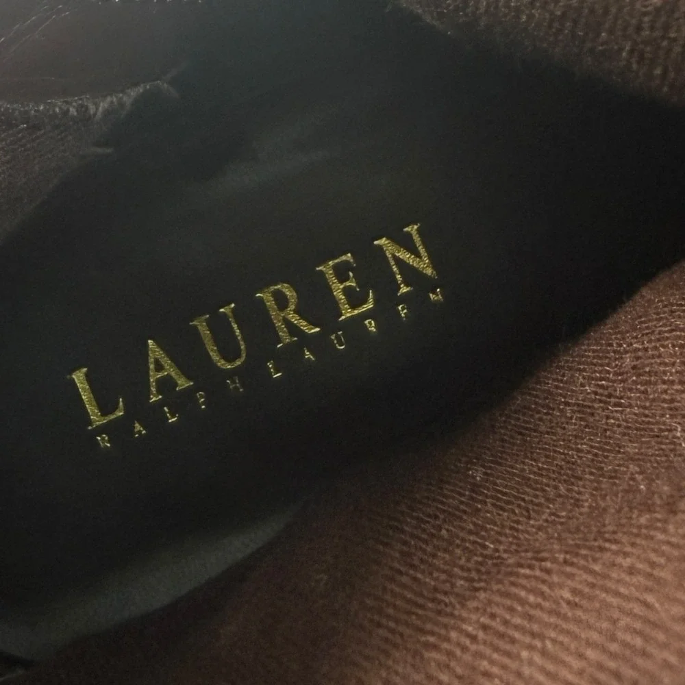 Lauren Ralph Lauren Womens Micah Dark Brown Leather Riding Boots Gold Buckle 9.5